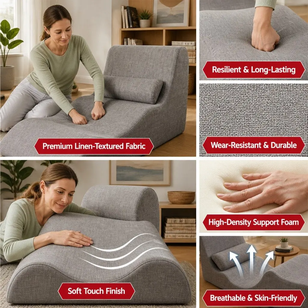Chaise Lounge Chair Ergonomic S-Curve Floor Lounger Grey High-Density Foam