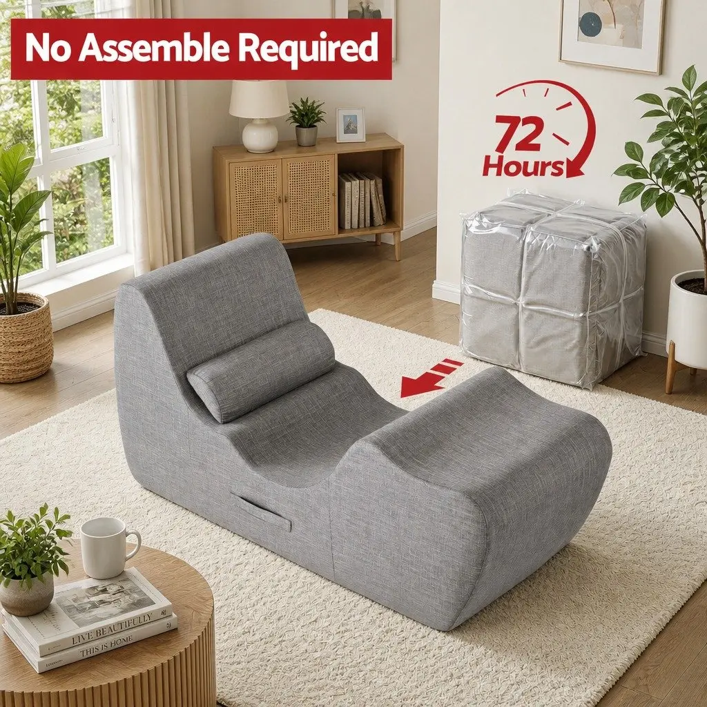 Chaise Lounge Chair Ergonomic S-Curve Floor Lounger Grey High-Density Foam