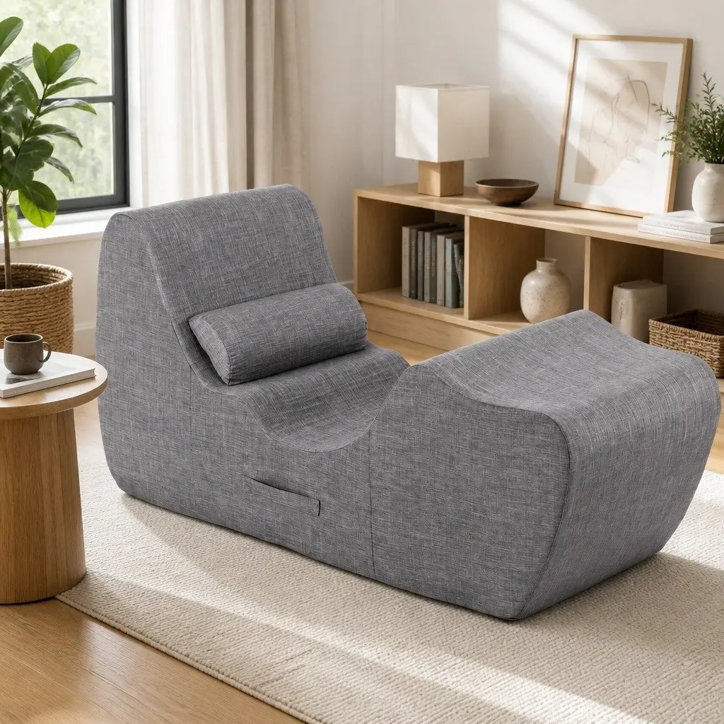 Chaise Lounge Chair Ergonomic S-Curve Floor Lounger Grey High-Density Foam