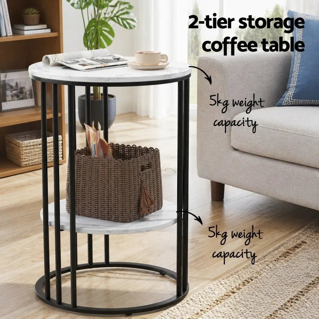 Floor Lounge Chair and 2-Tier Coffee Table Bundle Adjustable Positions Flannel Fabric Steel Frame White and Black