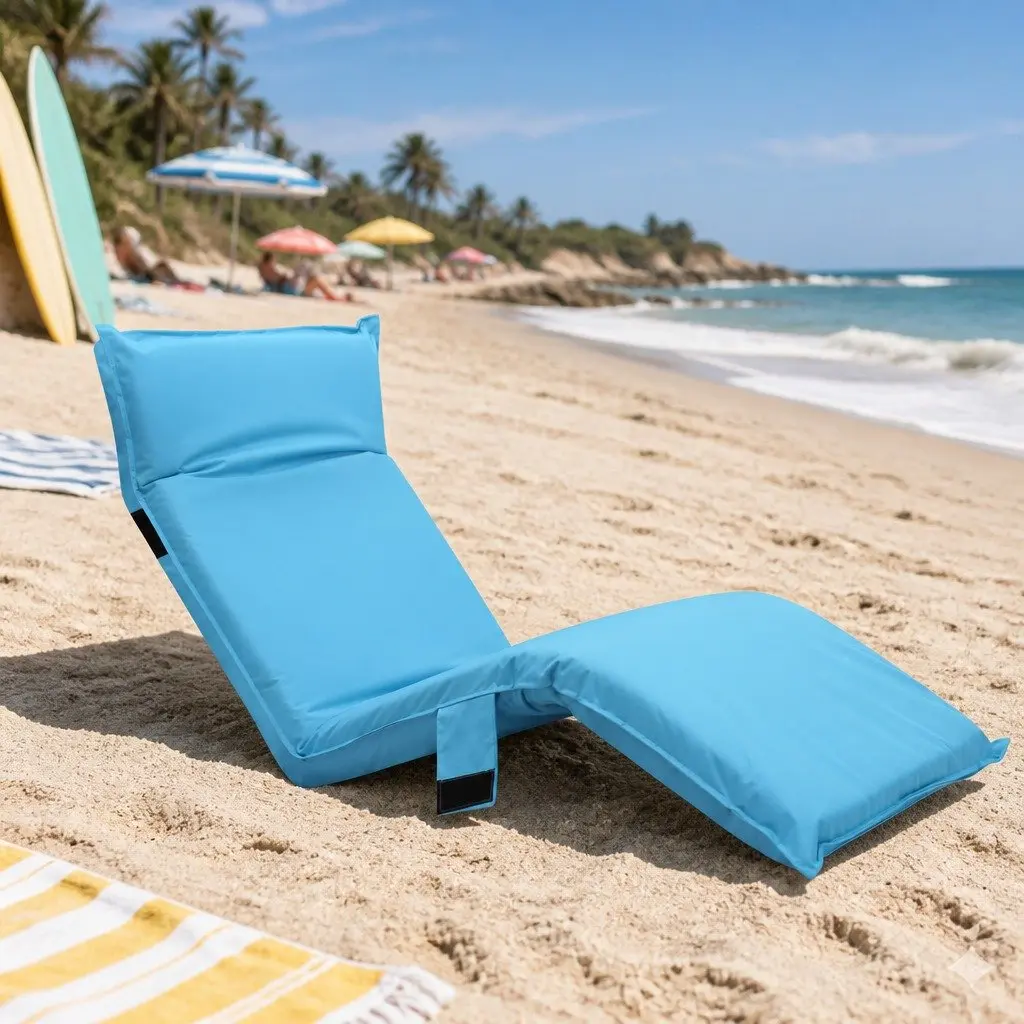 Adjustable Lounge Sofa Bed Recliner Indoor Outdoor Blue Steel High Density Foam