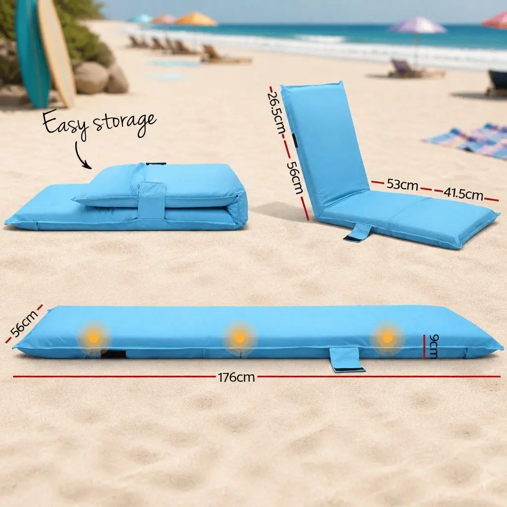 Adjustable Lounge Sofa Bed Recliner Indoor Outdoor Blue Steel High Density Foam