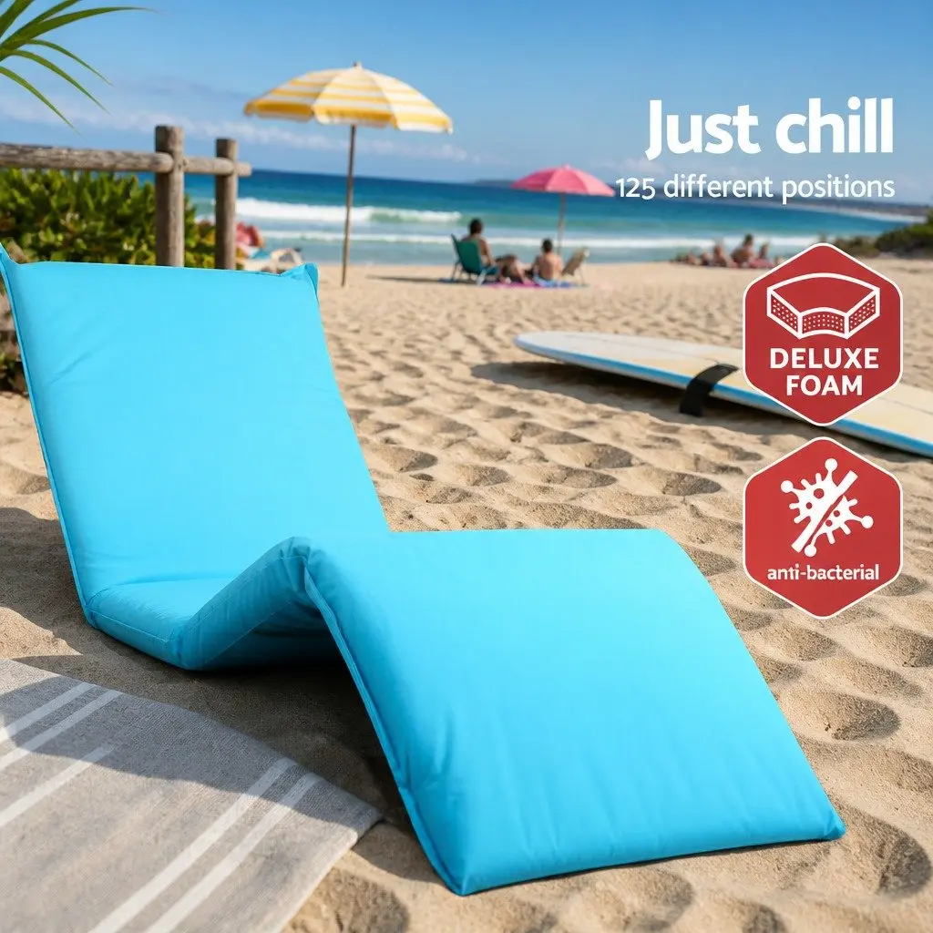 Adjustable Lounge Sofa Bed Recliner Indoor Outdoor Blue Steel High Density Foam