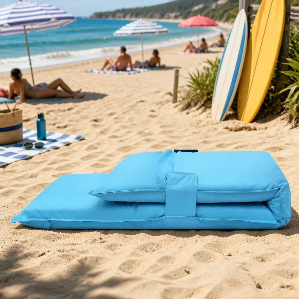 Adjustable Lounge Sofa Bed Recliner Indoor Outdoor Blue Steel High Density Foam
