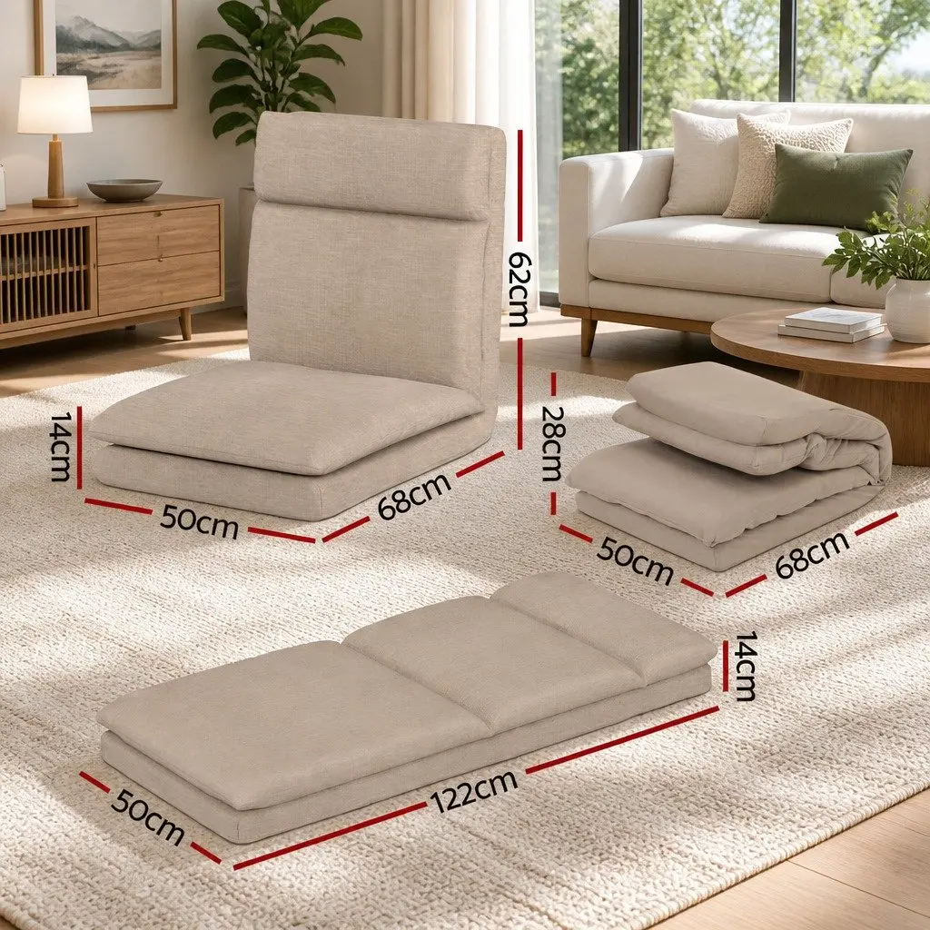Floor Chair Sofa Lounge Reclining Foldable Portable Faux Linen Fabric Beige