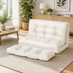 Beige Floor Lounge Sofa Bed with Pillow for Two