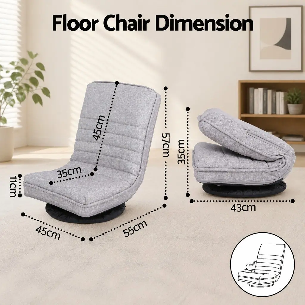Adjustable Floor Lounge Chair Foldable Gaming Seat with 360 Swivel Metal Frame Beige