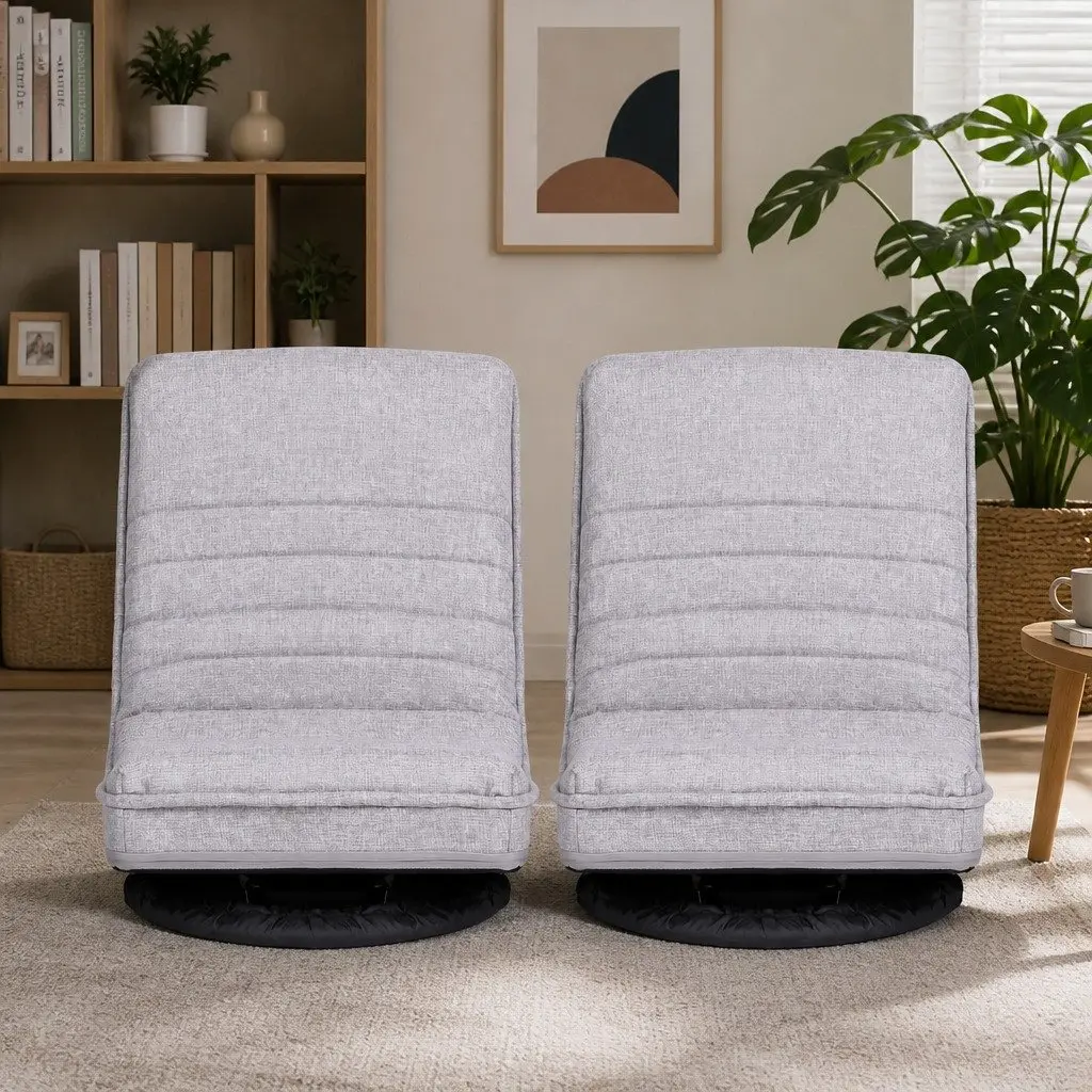 Adjustable Floor Lounge Chair Foldable Gaming Seat with 360 Swivel Metal Frame Beige
