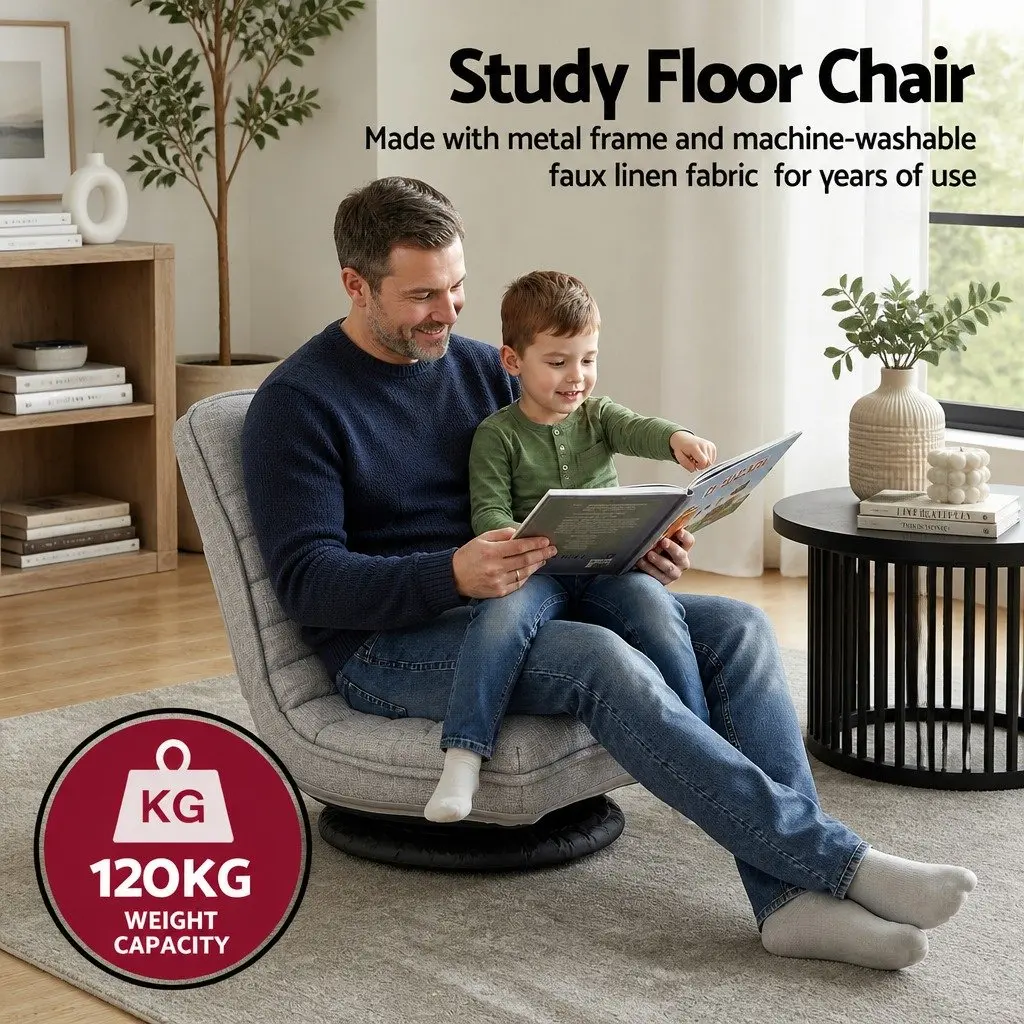 Adjustable Floor Lounge Chair Foldable Gaming Seat with 360 Swivel Metal Frame Beige