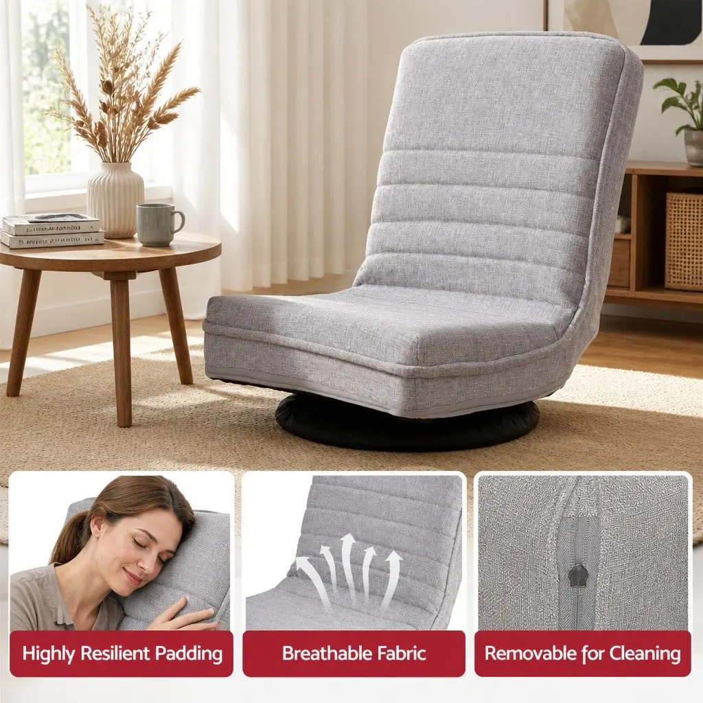 Adjustable Floor Lounge Chair Foldable Gaming Seat with 360 Swivel Metal Frame Beige