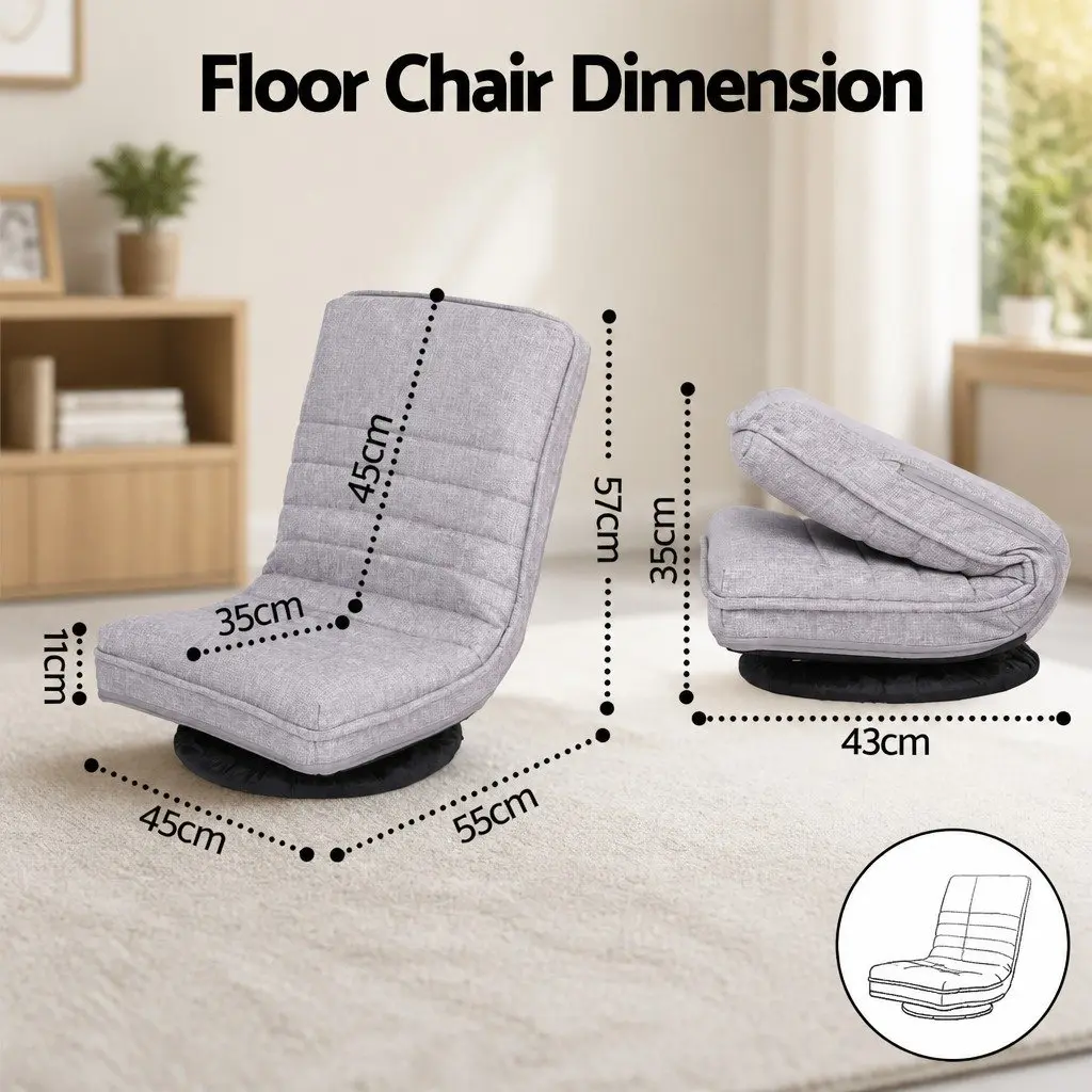 4 Piece Swivel Floor Chair Adjustable Foldable Lounge Seat Beige Metal Fabric