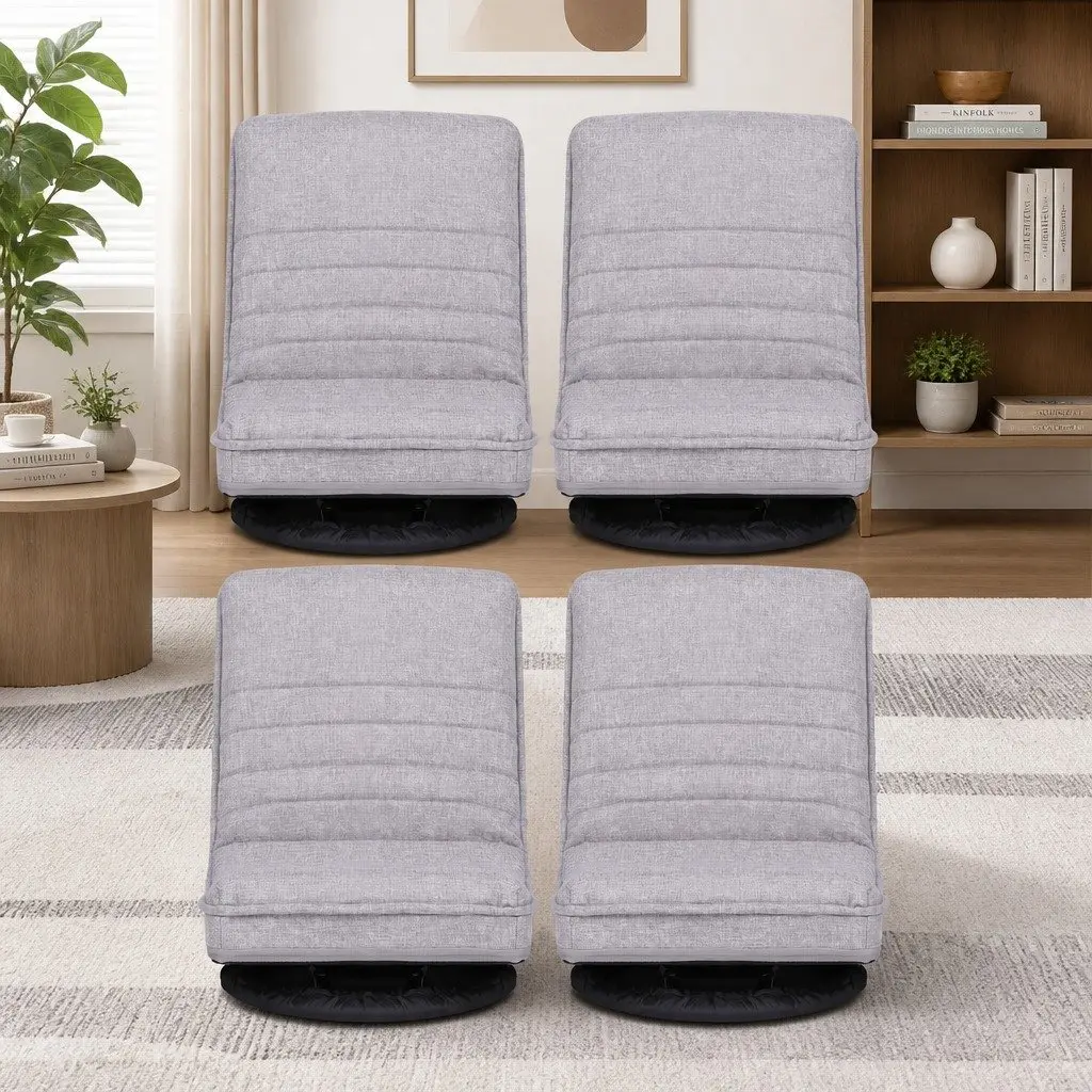 4 Piece Swivel Floor Chair Adjustable Foldable Lounge Seat Beige Metal Fabric