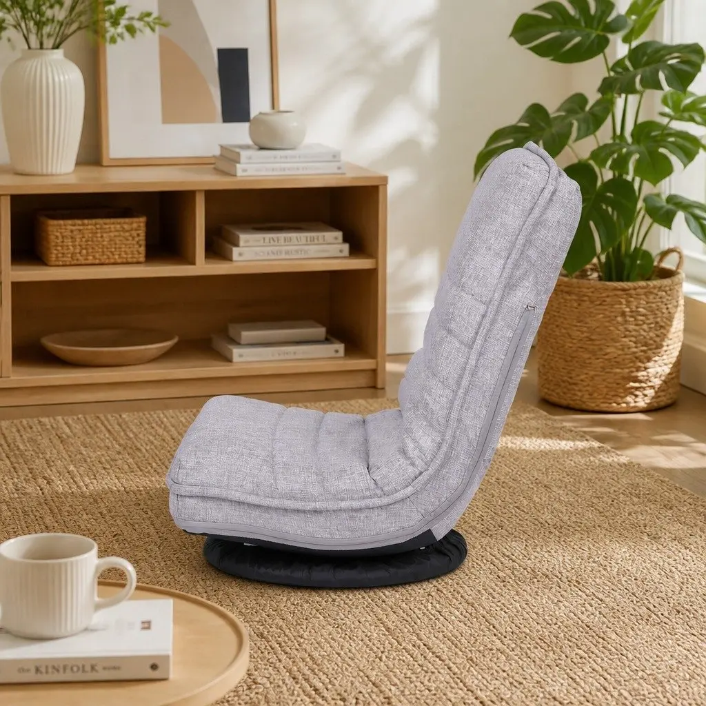 4 Piece Swivel Floor Chair Adjustable Foldable Lounge Seat Beige Metal Fabric