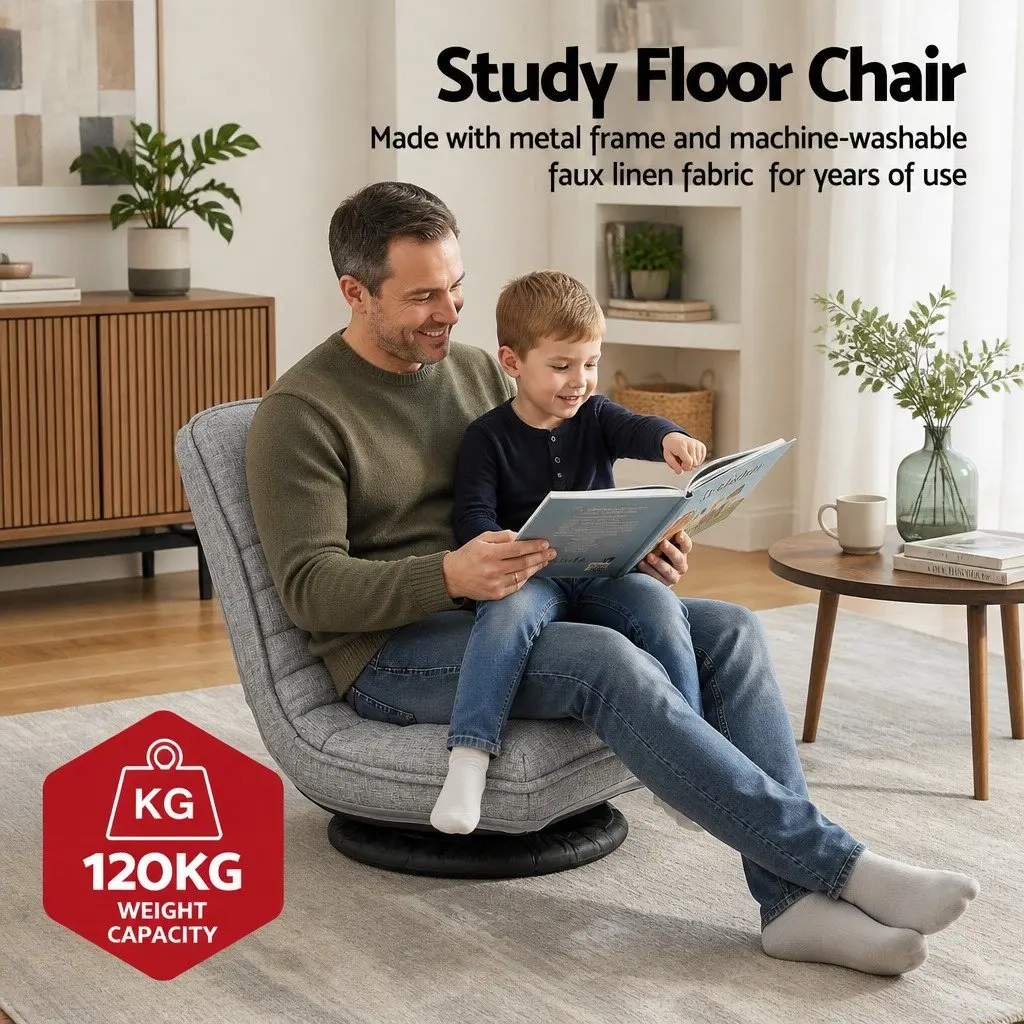 4 Piece Swivel Floor Chair Adjustable Foldable Lounge Seat Beige Metal Fabric