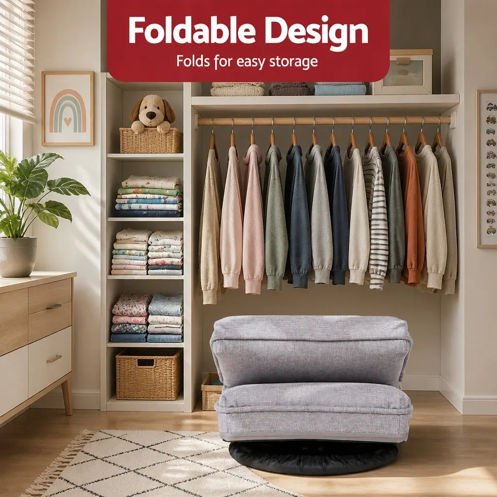 4 Piece Swivel Floor Chair Adjustable Foldable Lounge Seat Beige Metal Fabric