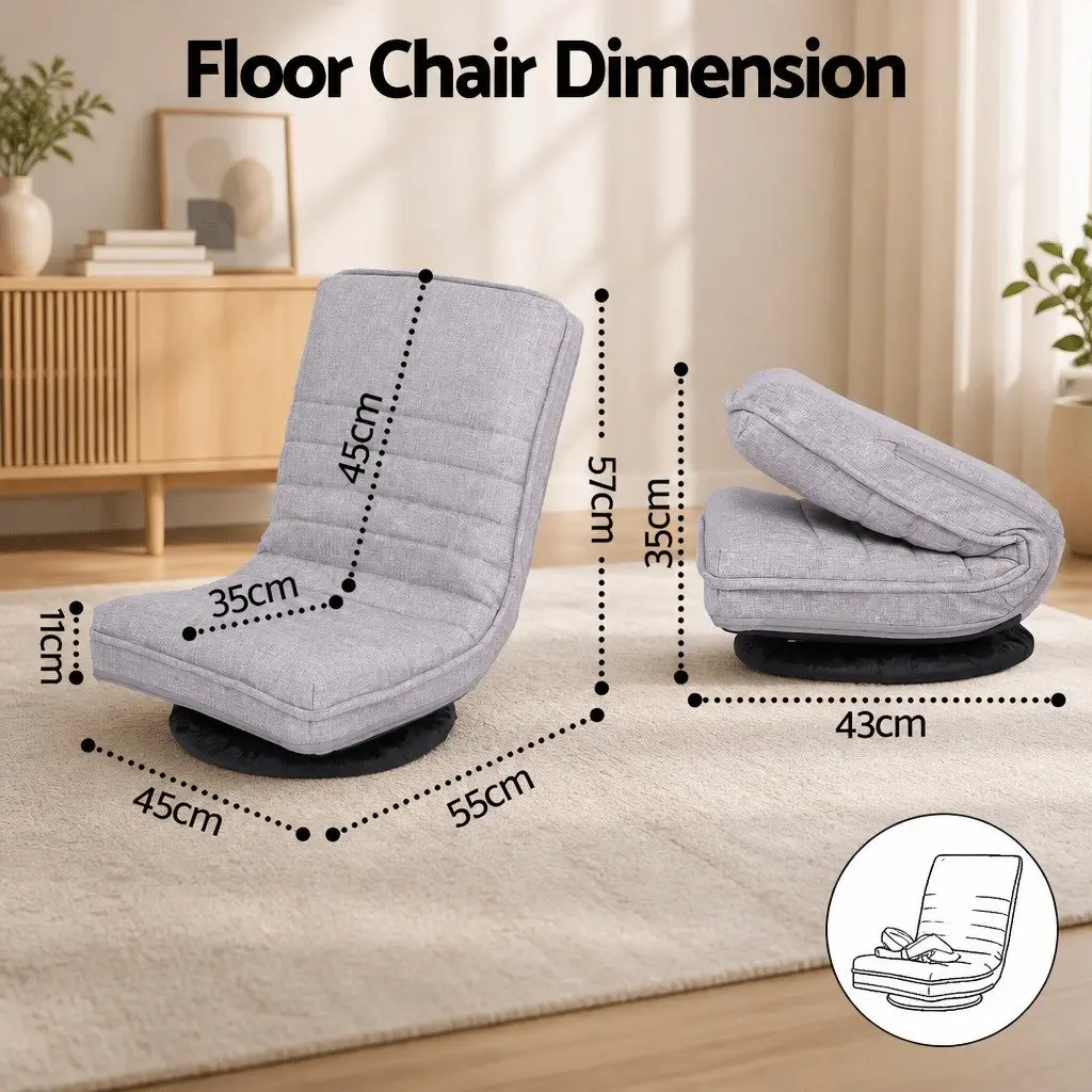 Swivel Floor Chair Adjustable Foldable Lounge Seat Beige Fabric 45cm W x 55cm D x 57cm H Metal Frame