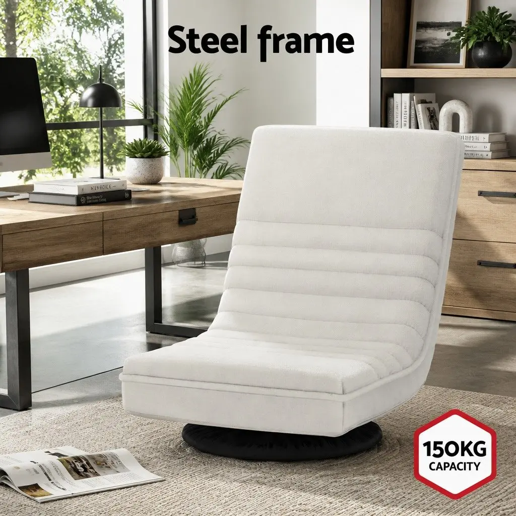 Floor Recliner Chair Swivel Foldable Lounge Sofa White Linen 45cmW x 55cmD x 57cmH