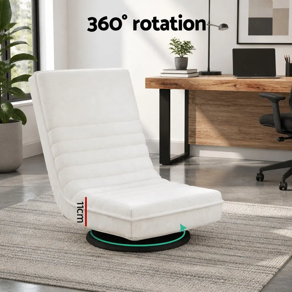 Floor Recliner Chair Swivel Foldable Lounge Sofa White Linen 45cmW x 55cmD x 57cmH