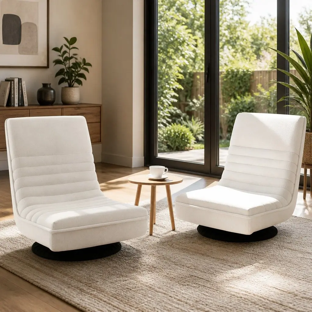 Floor Chair Lounge Sofa Swivel Foldable White Arm Chair Recliner Indoor