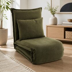Cozy Floor Lounge Sofa Bed with Adjustable Recliner Green