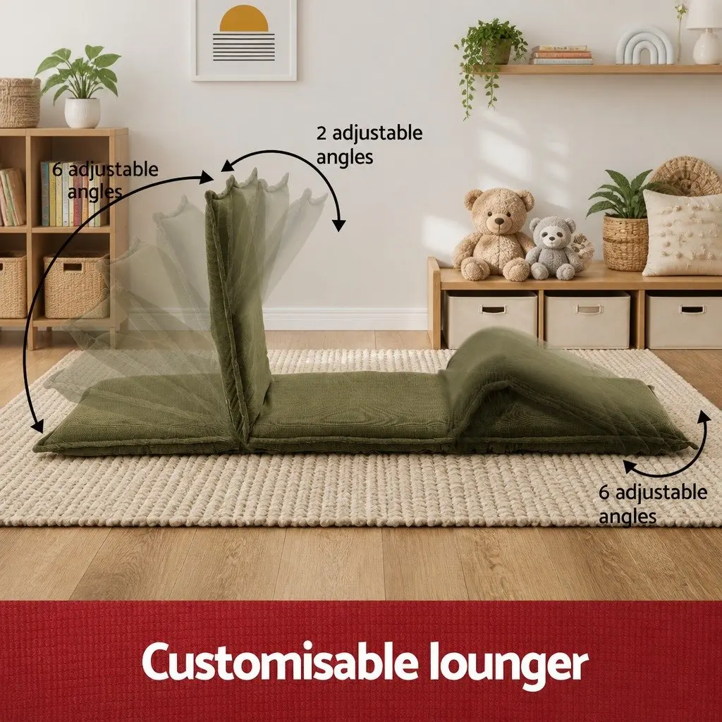 Floor Lounge Sofa Bed Adjustable Recliner Chair Green Corduroy 50cm x 73cm x 63cm