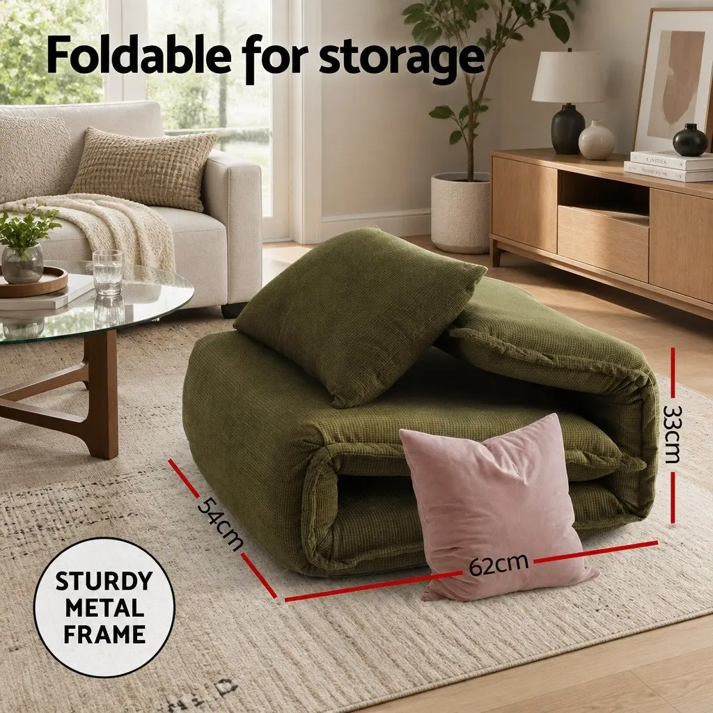 Floor Lounge Sofa Bed Adjustable Recliner Chair Green Corduroy 50cm x 73cm x 63cm