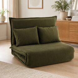 Cozy Green Corduroy Floor Lounge Sofa Bed 2 Seater