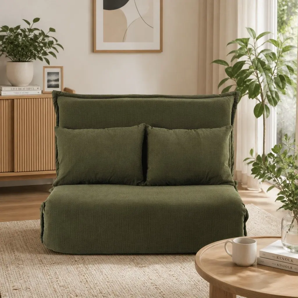 Green Corduroy Floor Lounge Sofa Bed 2 Seater