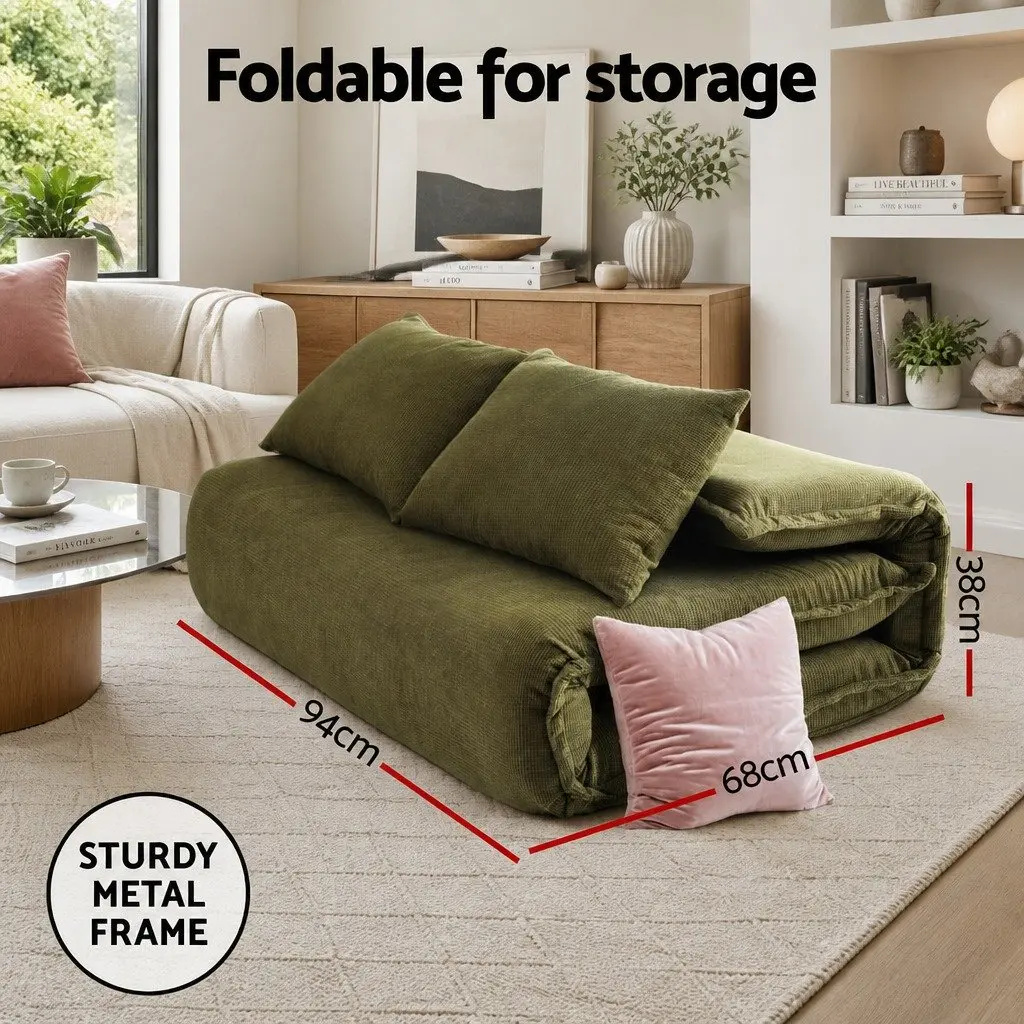 Green Corduroy Floor Lounge Sofa Bed 2 Seater