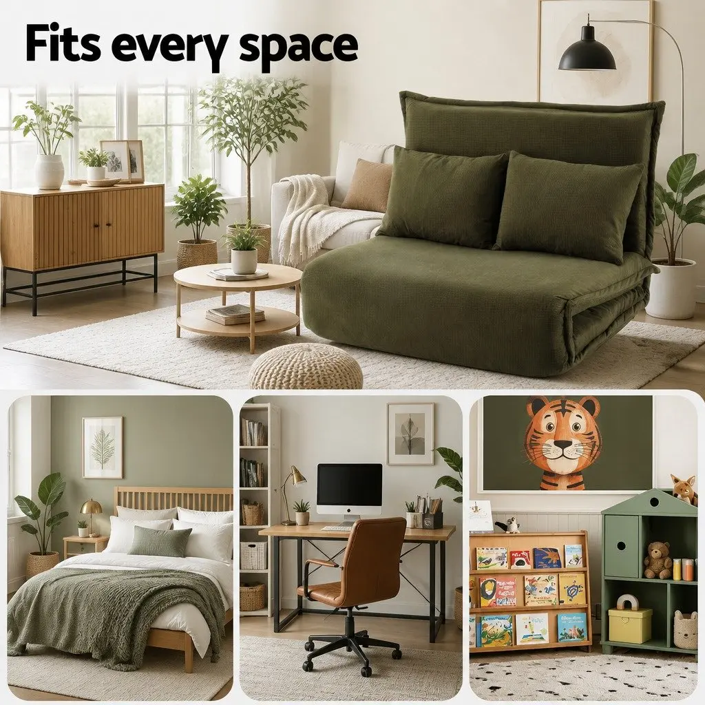 Green Corduroy Floor Lounge Sofa Bed 2 Seater