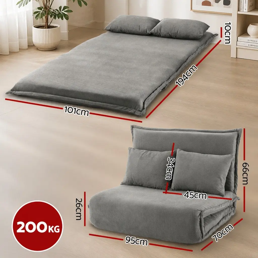 2-Seater Floor Lounge Sofa Bed in Grey
