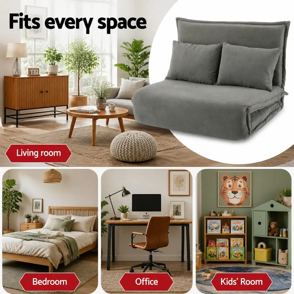 2-Seater Floor Lounge Sofa Bed in Grey