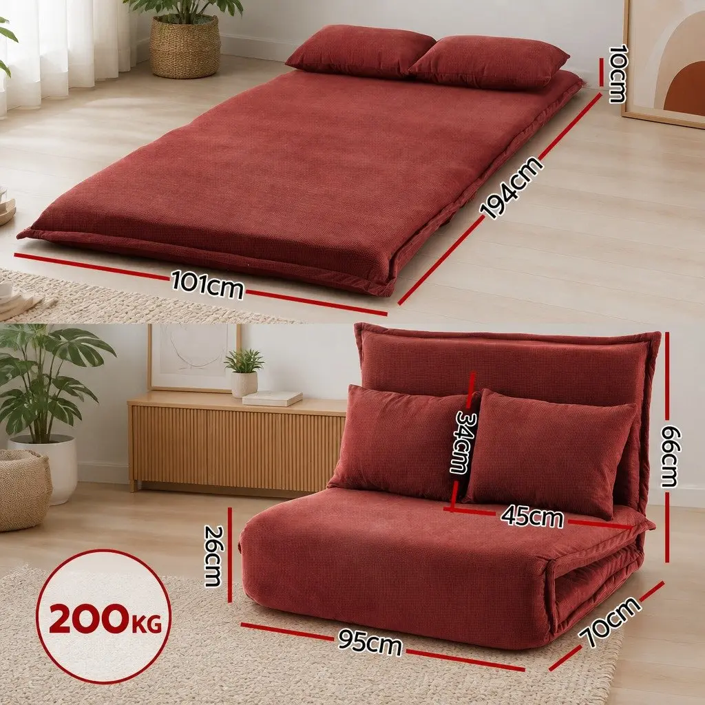 2-Seater Foldable Floor Lounge Sofa Bed in Orange