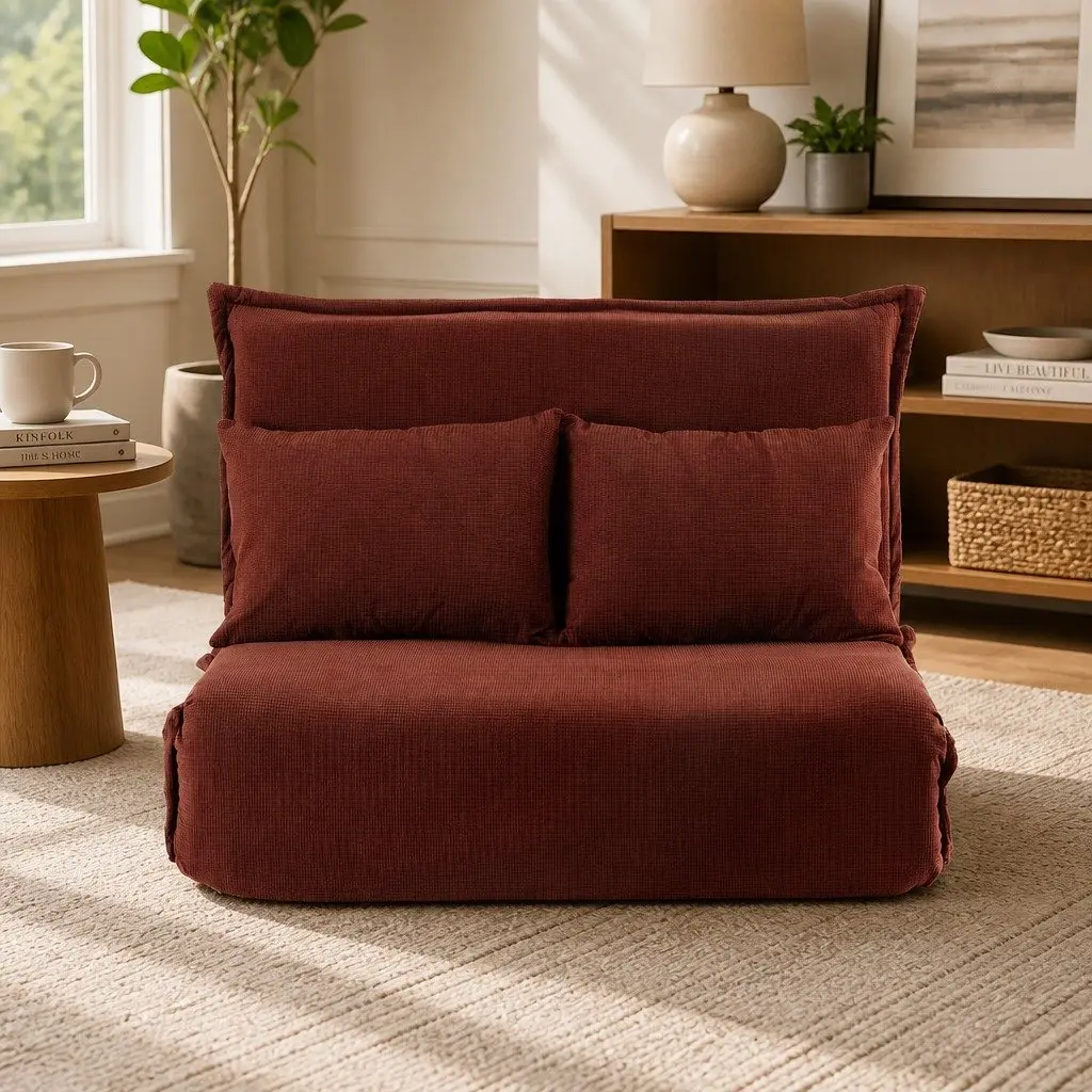 2-Seater Foldable Floor Lounge Sofa Bed in Orange