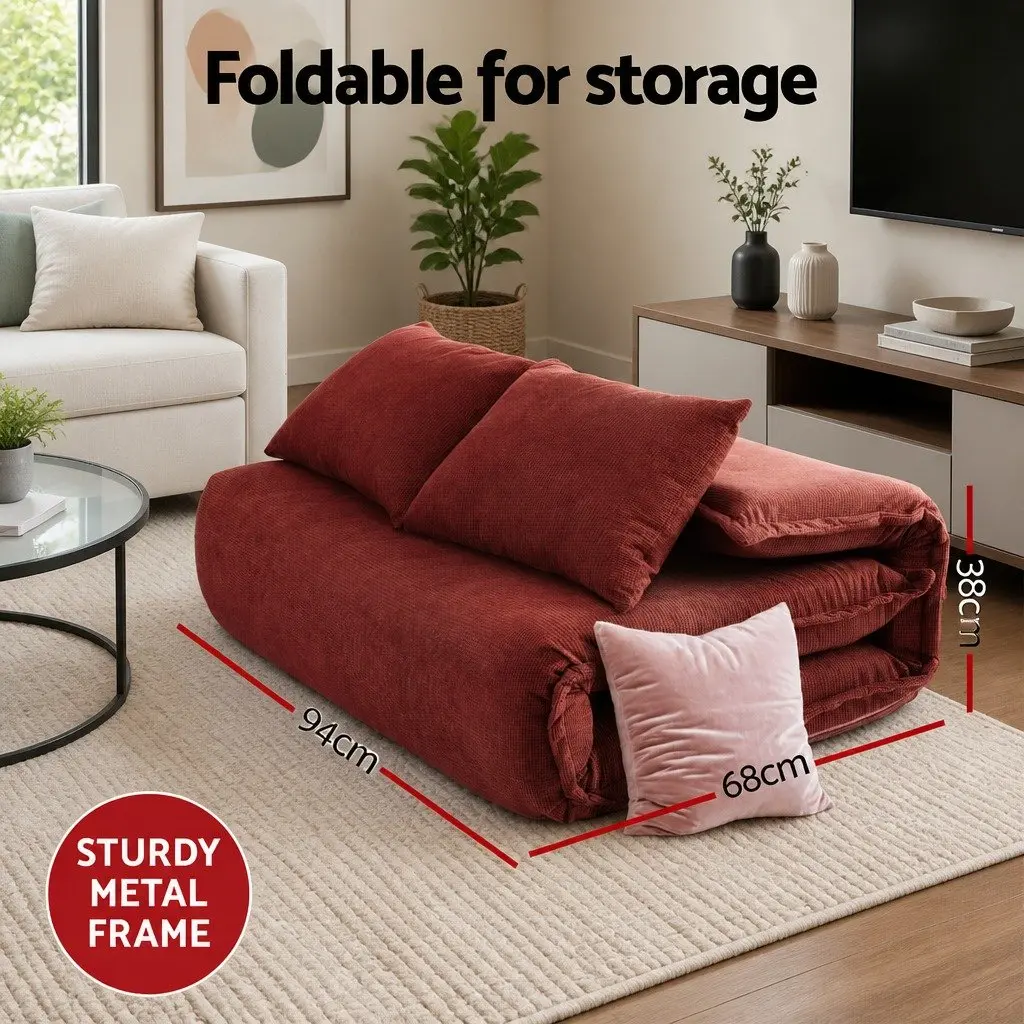 2-Seater Foldable Floor Lounge Sofa Bed in Orange