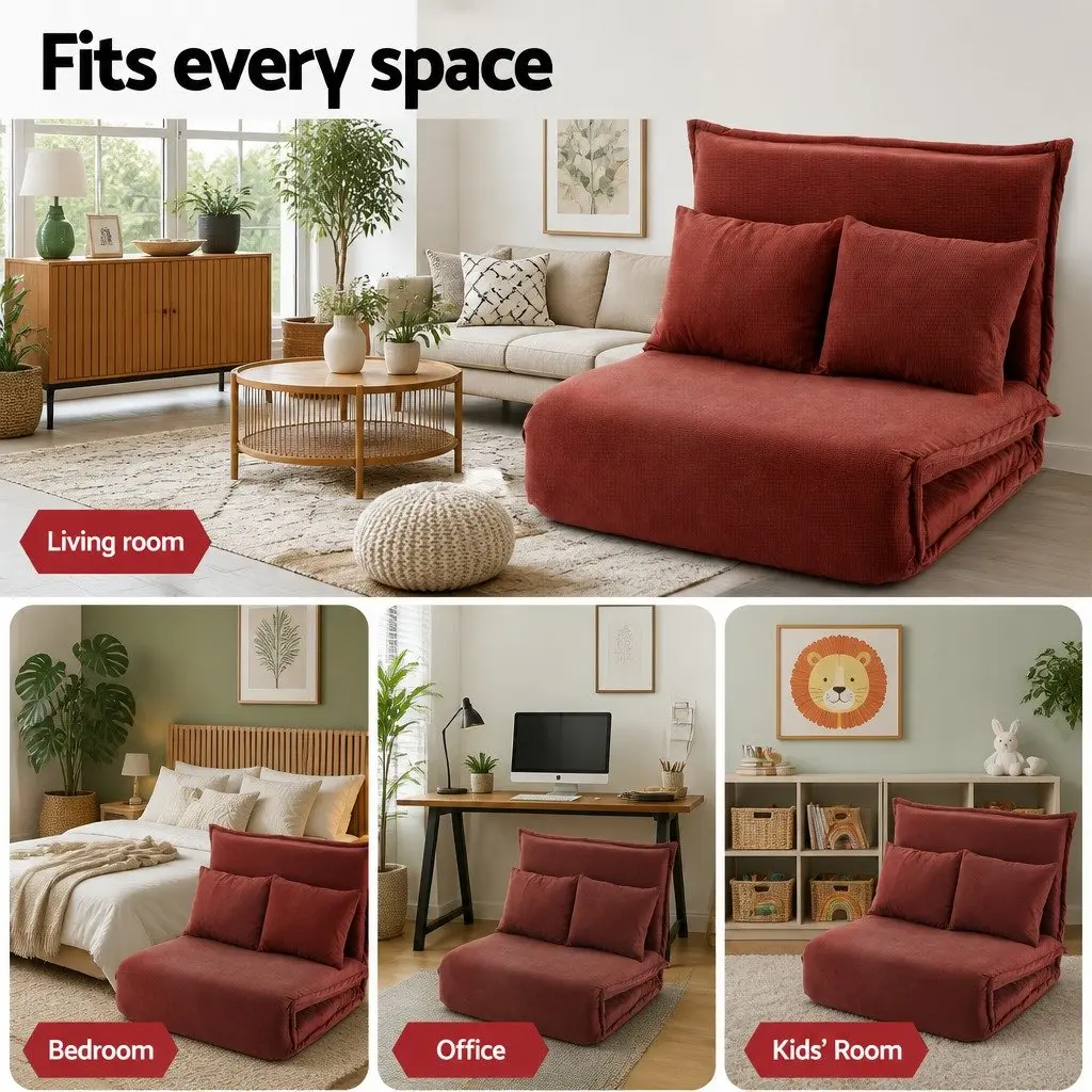 2-Seater Foldable Floor Lounge Sofa Bed in Orange
