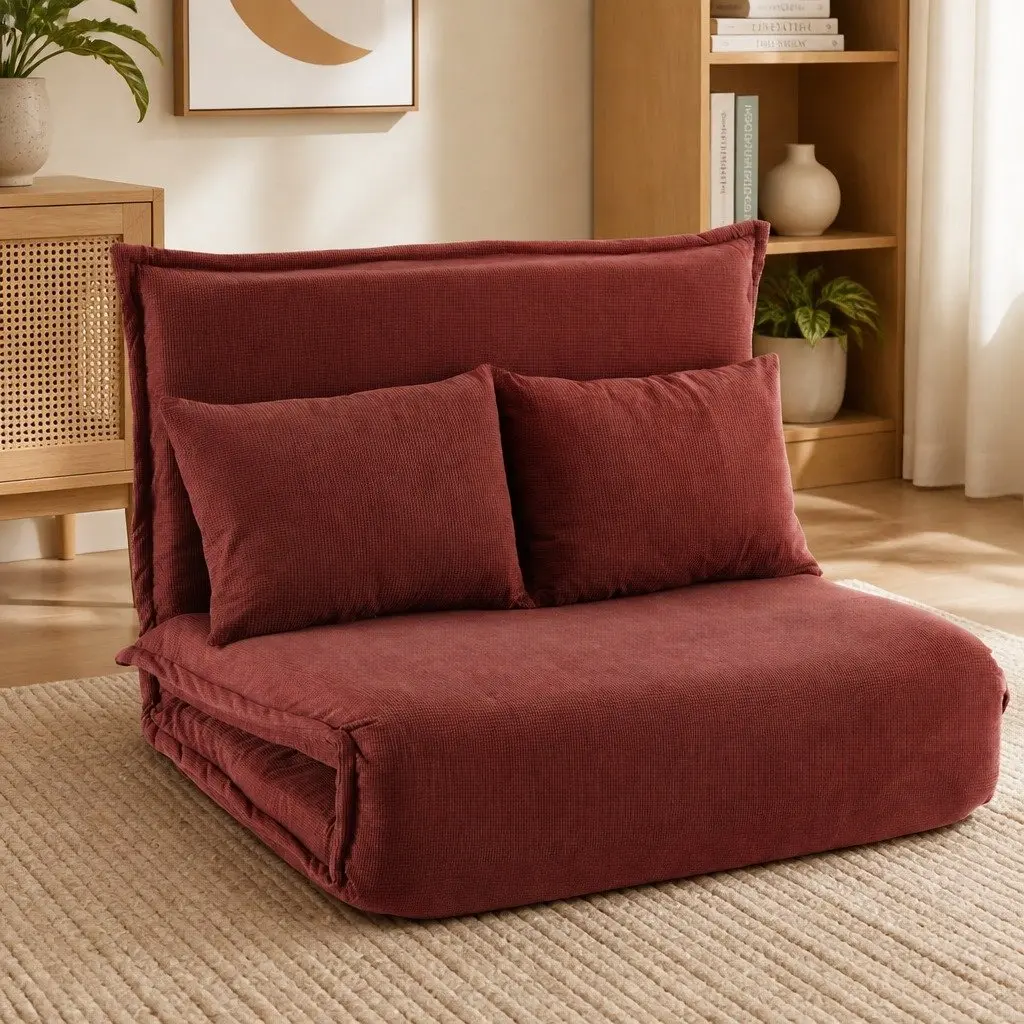 2-Seater Foldable Floor Lounge Sofa Bed in Orange