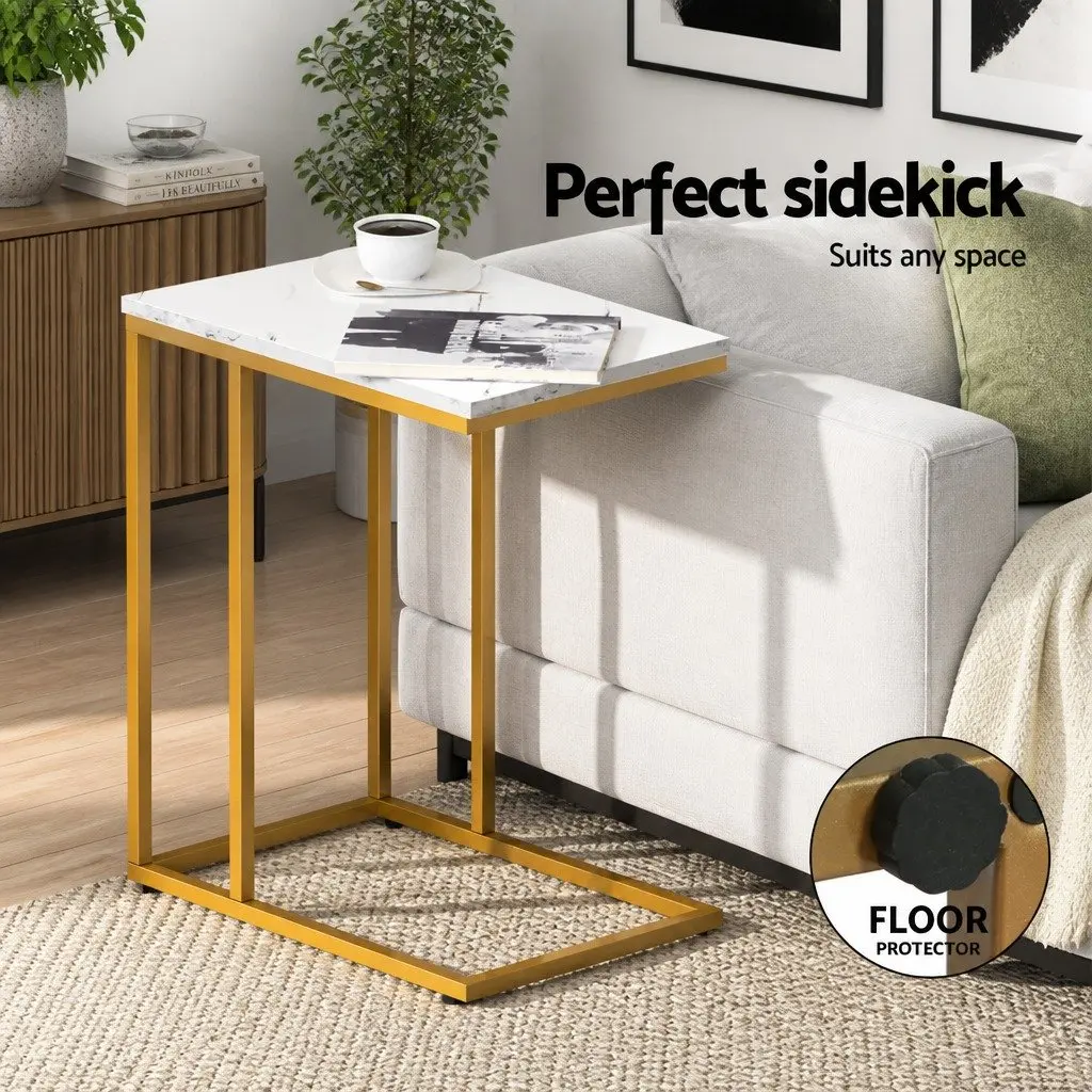 Floor Lounge Sofa Bed Chair Green Corduroy 2-Seater with Adjustable Backrest and C-Shaped Marble Effect Side Table