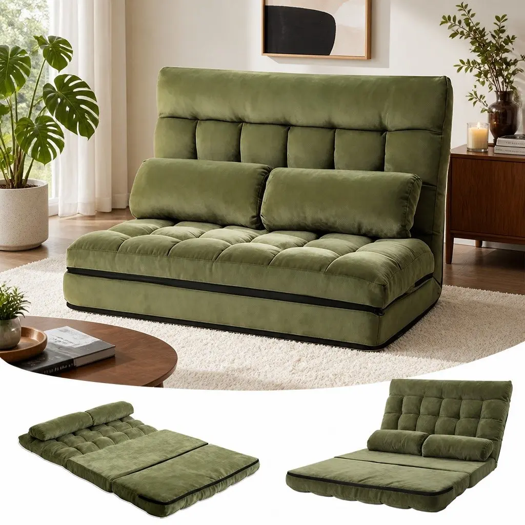 Green Adjustable Floor Lounge Sofa Bed 2 Seater