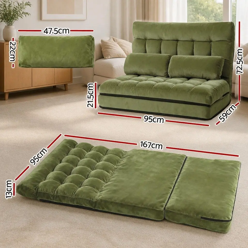 Green Adjustable Floor Lounge Sofa Bed 2 Seater