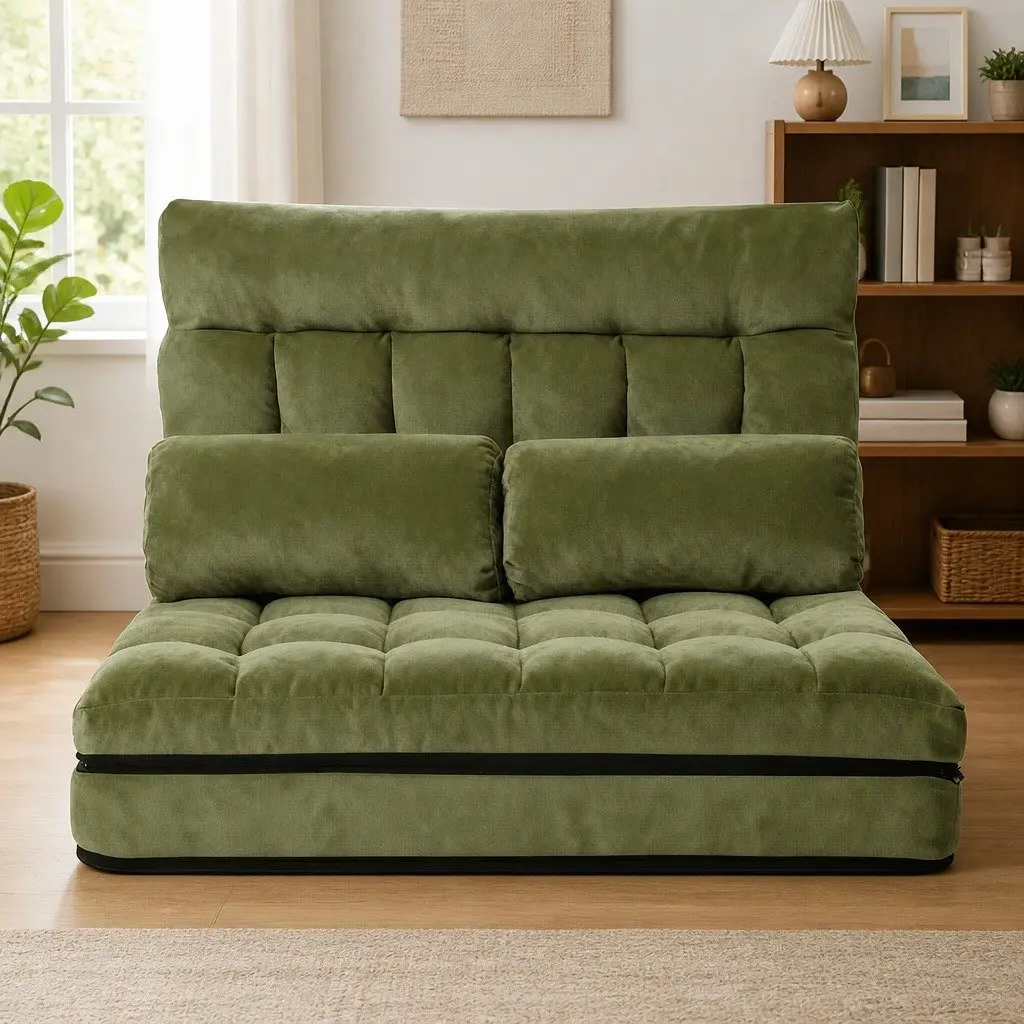 Green Adjustable Floor Lounge Sofa Bed 2 Seater