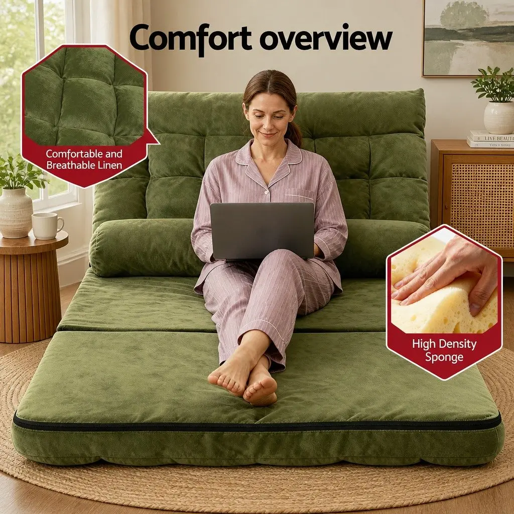 Green Adjustable Floor Lounge Sofa Bed 2 Seater