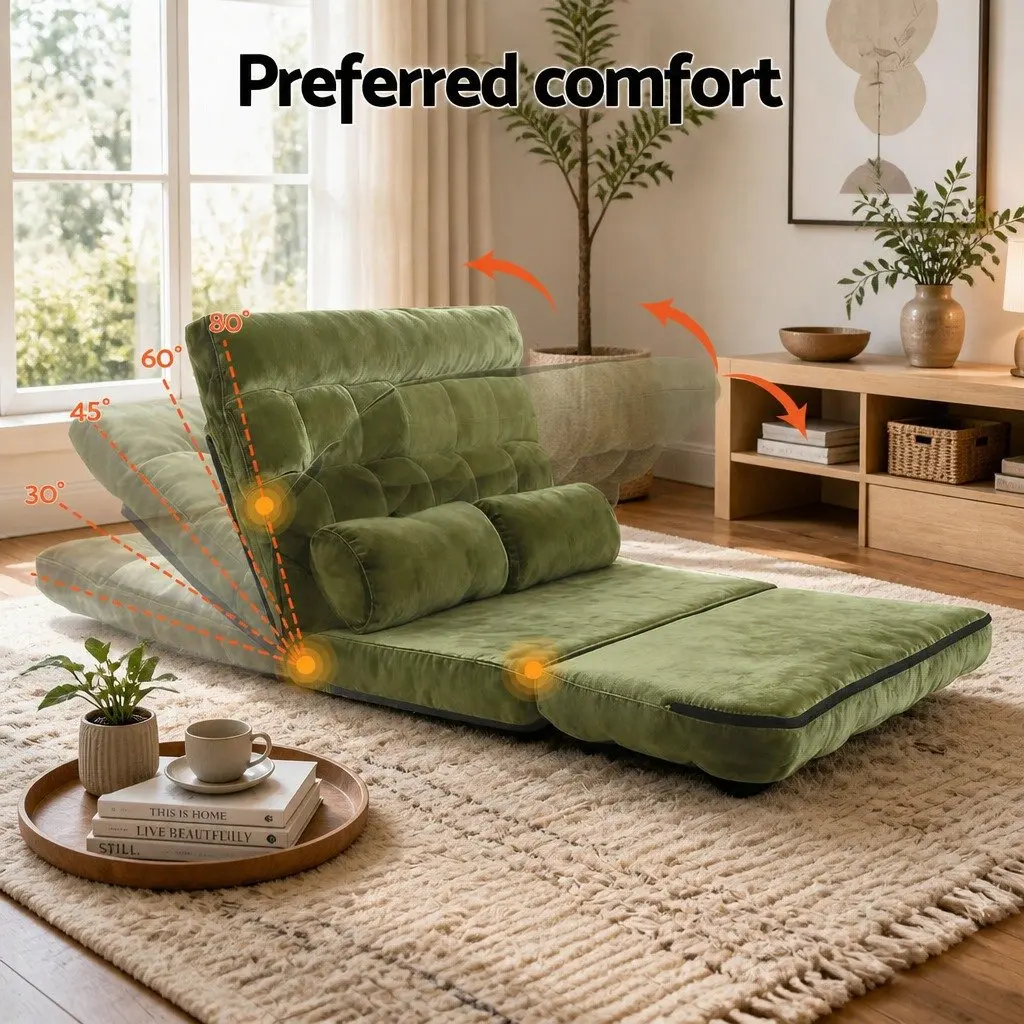 Green Adjustable Floor Lounge Sofa Bed 2 Seater