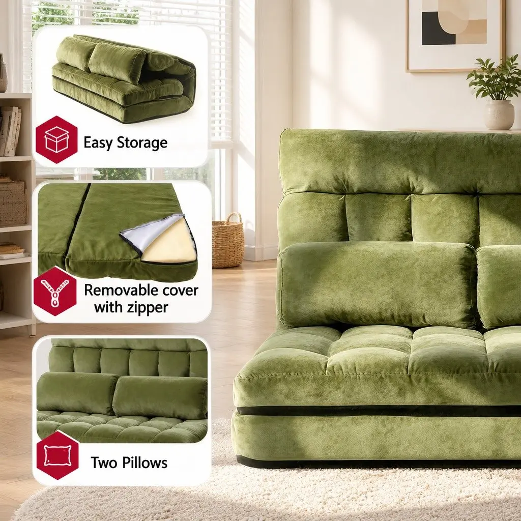 Green Adjustable Floor Lounge Sofa Bed 2 Seater