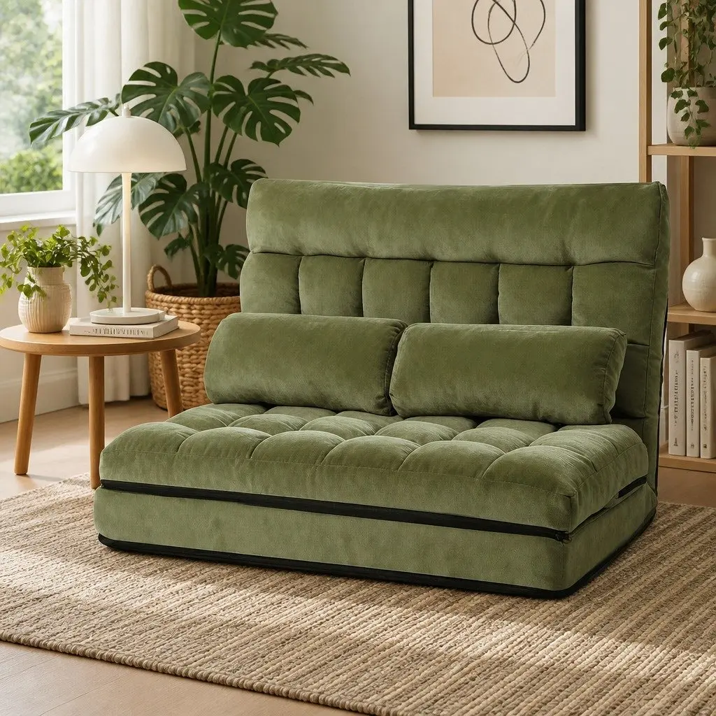 Green Adjustable Floor Lounge Sofa Bed 2 Seater