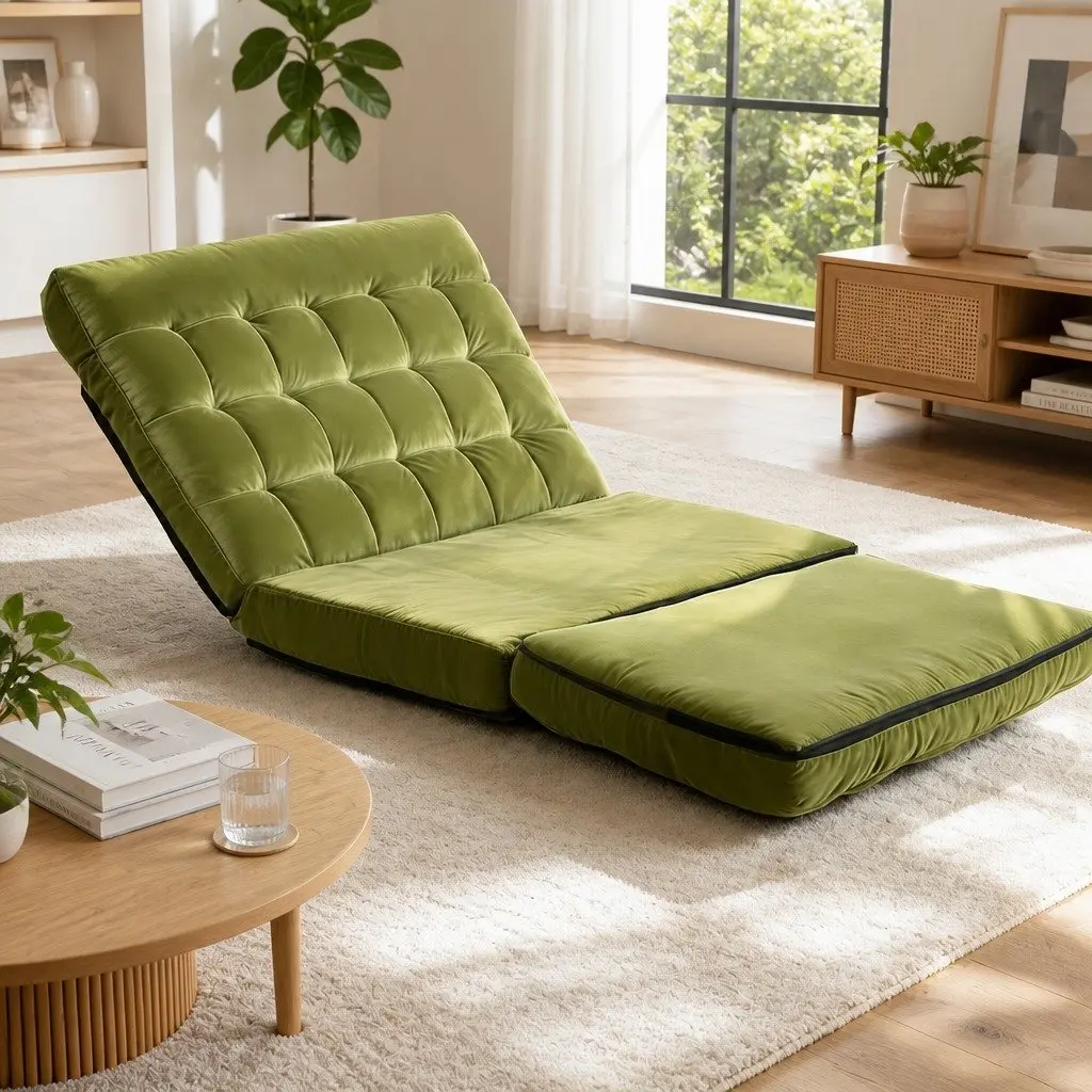 Green Adjustable Floor Lounge Sofa Bed 2 Seater