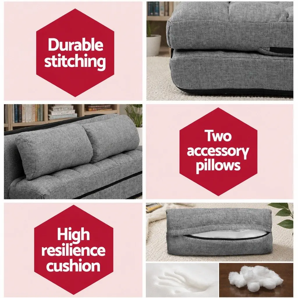 Grey Faux Linen Fabric Floor Lounge Sofa Bed 2-Seater