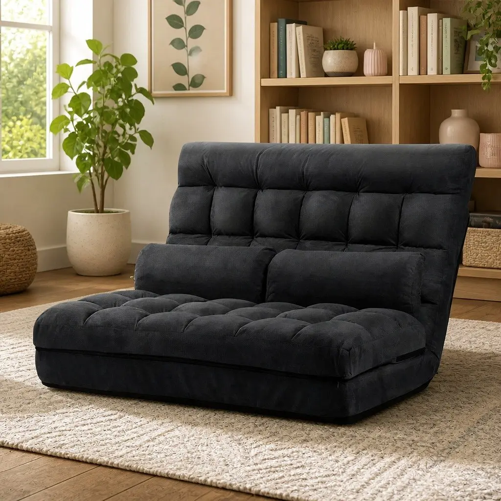 Charcoal 2-Seater Floor Lounge Sofa Bed with Recline