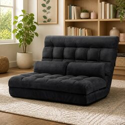 Charcoal 2-Seater Floor Lounge Sofa Bed with Recline