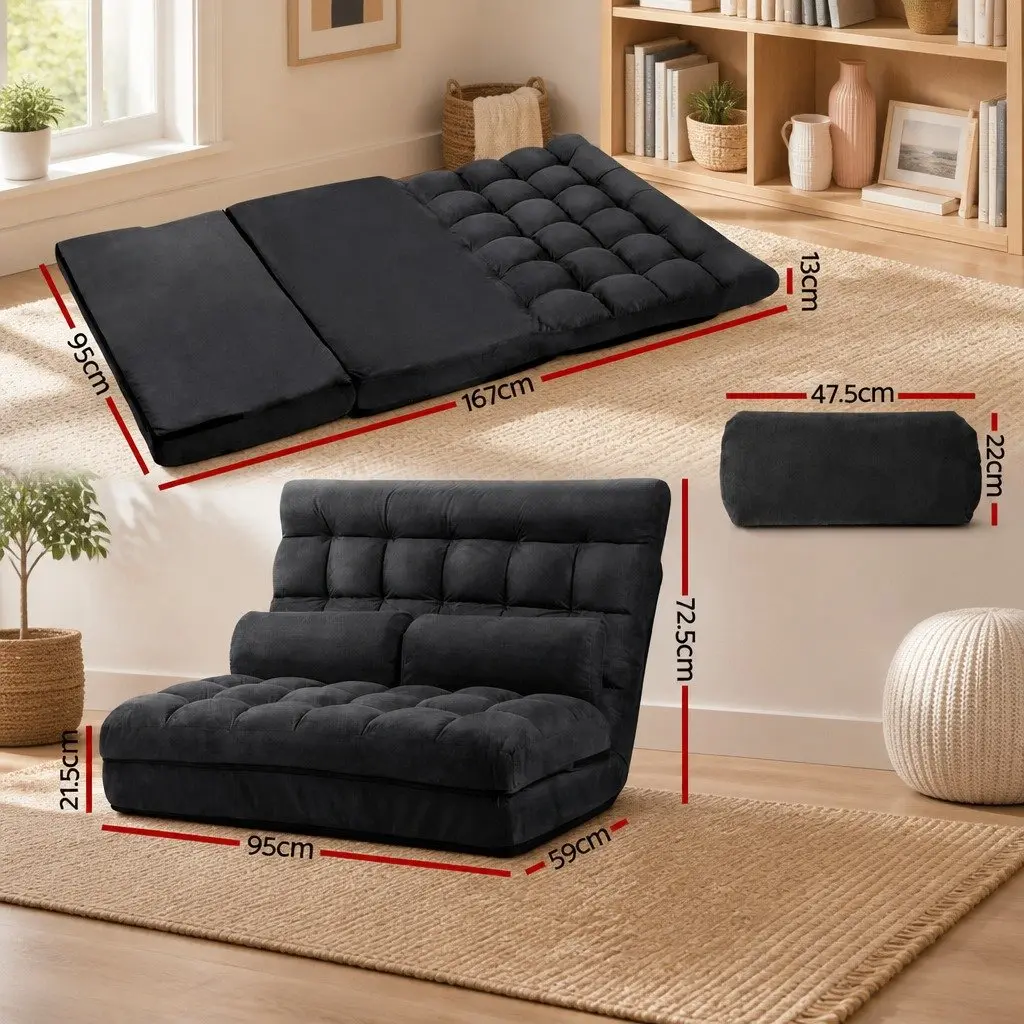 Charcoal 2-Seater Floor Lounge Sofa Bed with Recline